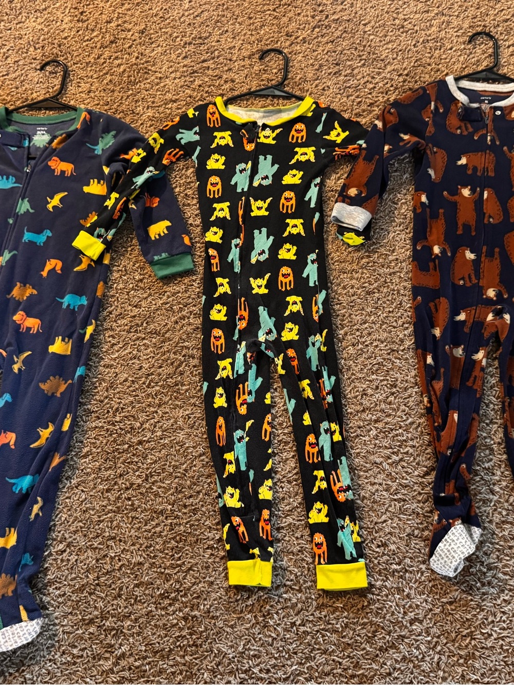 Carter's Black Monster Print Footed Pajamas with Yellow & Teal Accents